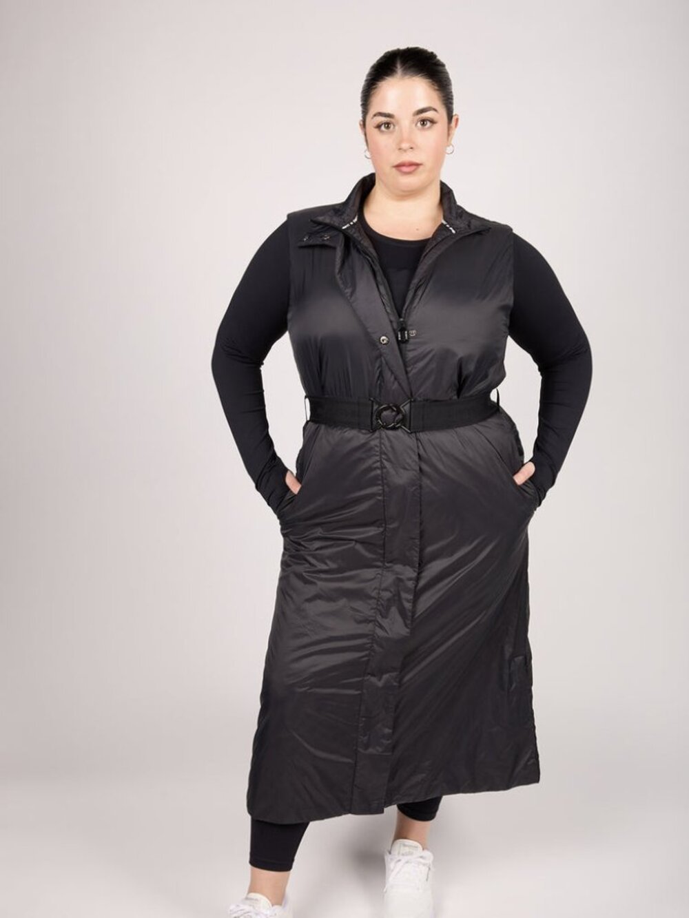 SHEFIT Long Black Puffer Vest XXL NWT Belted Calf Length